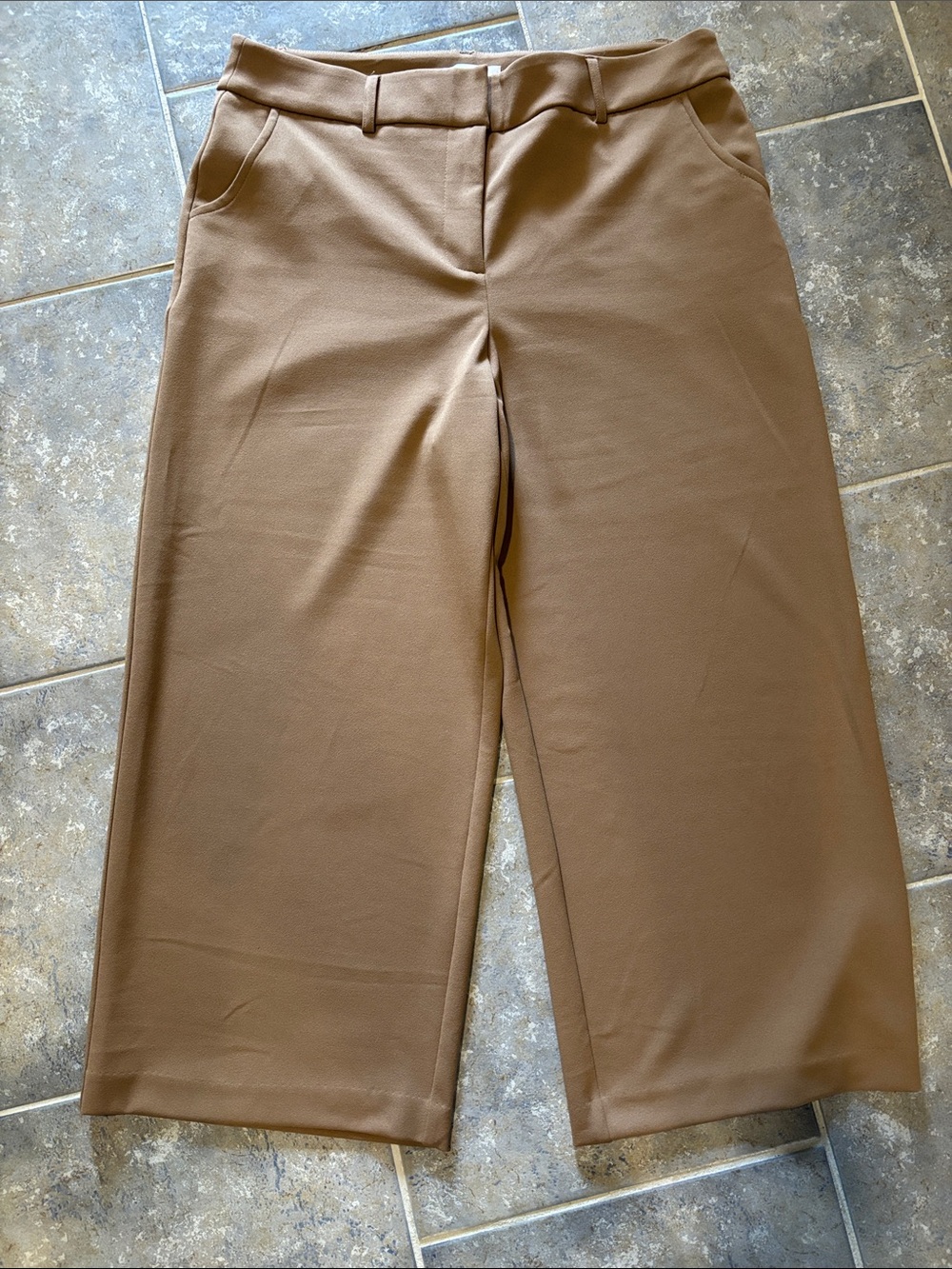 Wide Leg Camel Cropped Work Pants